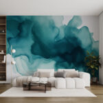 Papier peint Encre turquoise tourbillonnant dans l'eau.