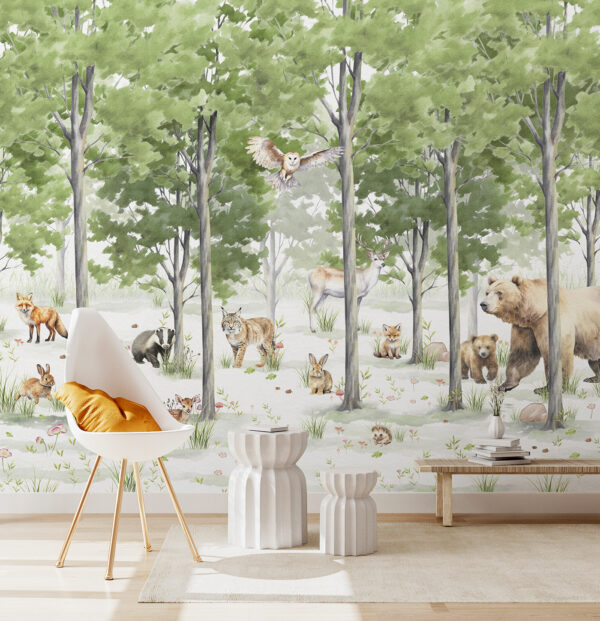 Groupe d'animaux dans une forêt Papier peint Groupe d'animaux dans une forêt