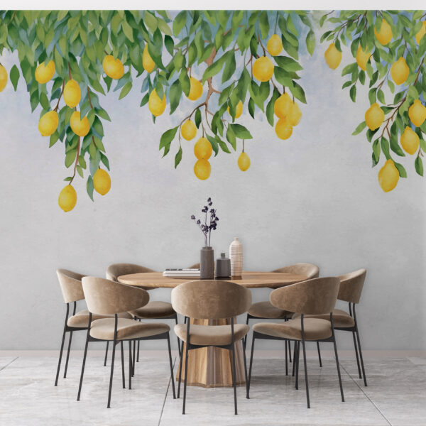 Citrons suspendus à des branches feuillues Papier peint Citrons suspendus à des branches feuillues