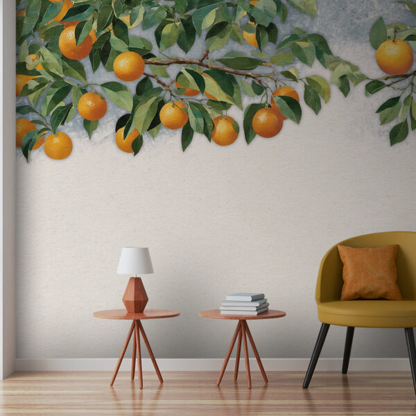 Oranges sur des branches avec des feuilles Papier peint Oranges sur des branches avec des feuilles