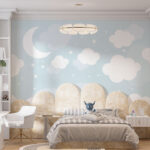 Papier peint Lune et nuages dans le ciel
