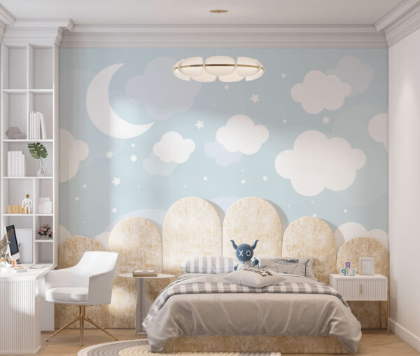 Papier peint Lune et nuages dans le ciel