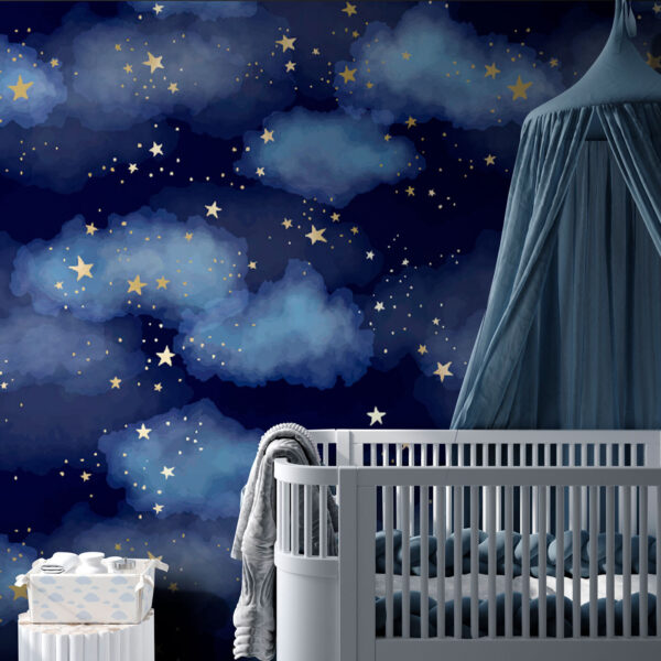 Ciel bleu avec nuages et étoiles Papier peint Ciel bleu avec nuages et étoiles