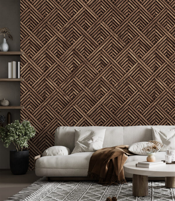 Texture géométrique tissée en brun Papier peint Texture géométrique tissée en brun