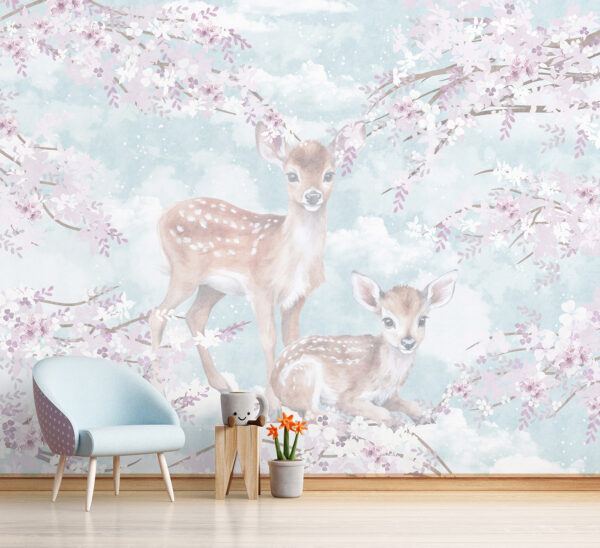 Des fauves au milieu de fleurs aux teintes pastel Papier peint Des fauves au milieu de fleurs aux teintes pastel