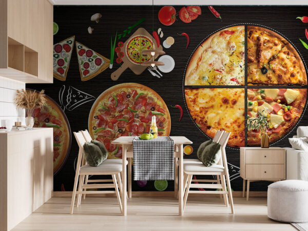 Délicieuse variété de parts de pizza Papier peint Délicieuse variété de parts de pizza