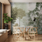Papier peint Forêt brumeuse avec verdure luxuriante.