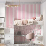 Papier peint Motif rayé rose et blanc