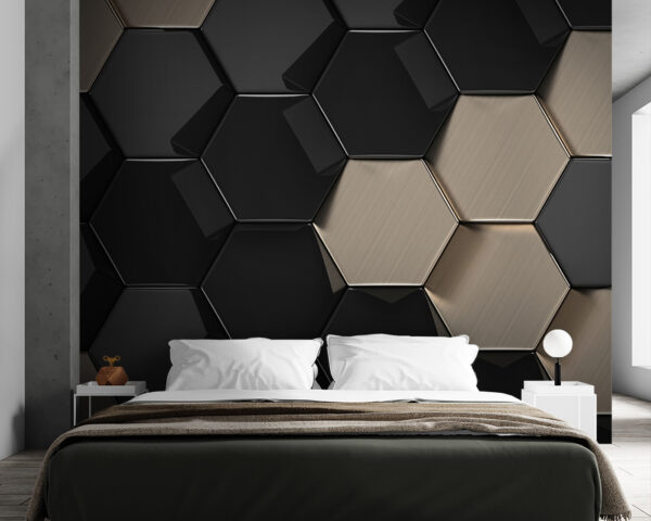 Motif hexagonal en noir et beige Papier peint Motif hexagonal en noir et beige