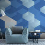 Papier peint Cube bleu et blanc