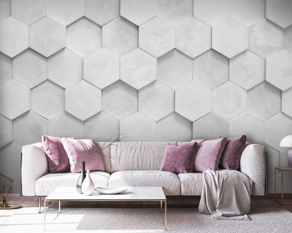 Papier peint Papier peint Hexagone blanc sur une surface blanche (UGS : u97132)