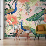 Papier peint Oiseau coloré avec plumes