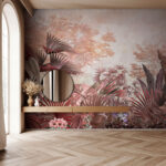 Papier peint Feuillage tropical aux couleurs sourdes.