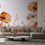 Papier peint Aquarelle vibrante de coquelicots en fleurs.