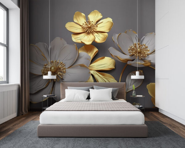 Des fleurs métalliques élégantes sont représentées de manière artistique Papier peint Des fleurs métalliques élégantes sont représentées de manière artistique