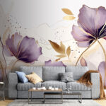 Papier peint Fleur violette sur une surface blanche