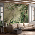 Papier peint Serre luxuriante remplie de plantes tropicales.