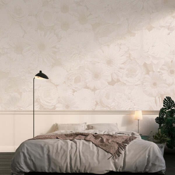 Motif floral blanc à la texture délicate Papier peint Motif floral blanc à la texture délicate