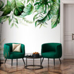 Papier peint Illustration de feuilles vertes luxuriantes.