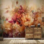 Papier peint Fantaisie florale dans des tons doux.