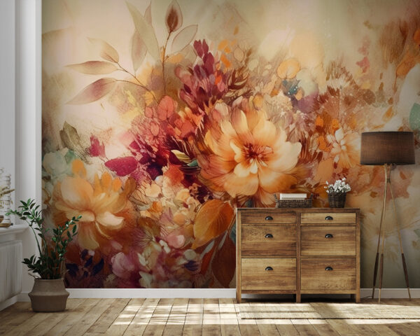 Fantaisie florale dans des tons doux Papier peint Fantaisie florale dans des tons doux