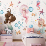 Papier peint Caricature d'une fille aux longs cheveux bruns
