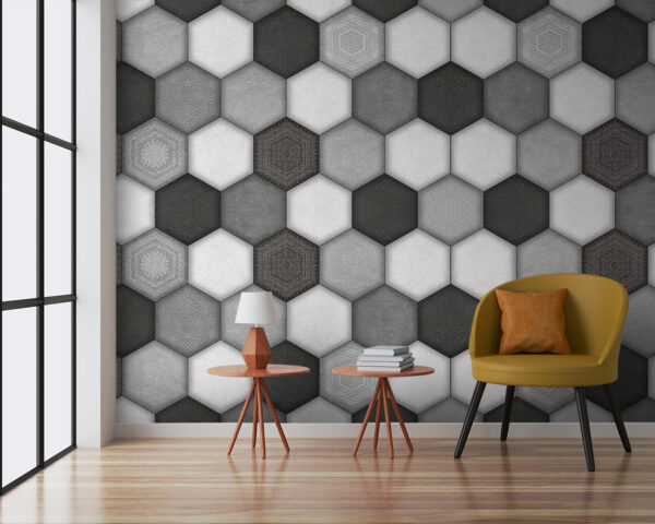 Hexagone gris sur fond blanc Papier peint Hexagone gris sur fond blanc