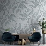Papier peint Motif de feuilles sur fond blanc