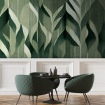 Papier peint Motif abstrait de feuilles vertes.