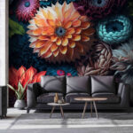 Papier peint Des fleurs colorées qui s'épanouissent avec élégance.
