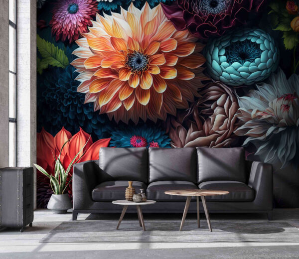 Des fleurs colorées qui s'épanouissent avec élégance Papier peint Des fleurs colorées qui s'épanouissent avec élégance