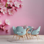 Papier peint Fleurs roses sur fond pastel.