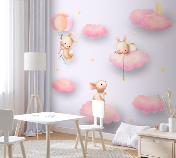 Lapin de dessin animé tenant une ficelle Papier peint Lapin de dessin animé tenant une ficelle