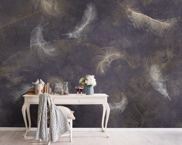 Plume blanche sur fond gris Papier peint Plume blanche sur fond gris