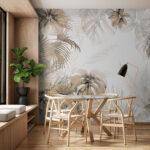 Papier peint Feuilles tropicales sur fond blanc.