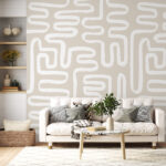 Papier peint Lignes blanches abstraites sur fond beige