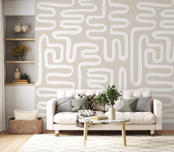 Lignes blanches abstraites sur fond beige Papier peint Lignes blanches abstraites sur fond beige