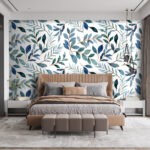Papier peint Feuilles d'aquarelle dans un motif bleu.
