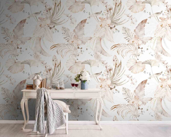 Papier peint Motif de fleurs et de feuilles