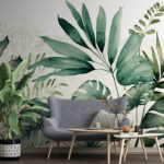 Papier peint Illustration de feuilles tropicales en vert