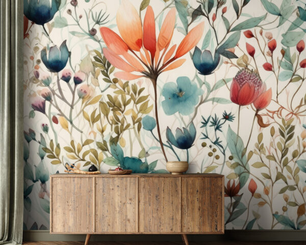 Illustration botanique avec des fleurs vibrantes Papier peint Illustration botanique avec des fleurs vibrantes