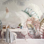 Papier peint Oiseaux tropicaux au milieu d'un feuillage luxuriant