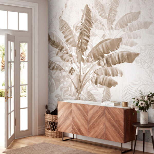 Feuilles tropicales en tonalité sépia Papier peint Feuilles tropicales en tonalité sépia