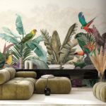 Papier peint Paradis tropical avec des oiseaux dynamiques