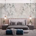 Papier peint Mur blanc avec des feuilles peintes dessus