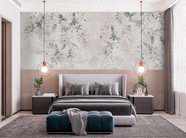 Mur blanc avec des feuilles peintes dessus Papier peint Mur blanc avec des feuilles peintes dessus