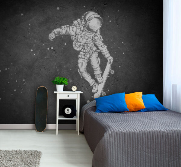 Astronaute faisant du skateboard dans l'espace Papier peint Astronaute faisant du skateboard dans l'espace