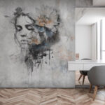 Papier peint Visage de femme avec des fleurs