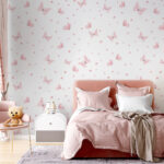 Papier peint Papillon rose aux ailes noires
