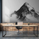 Papier peint Montagne avec neige et nuages